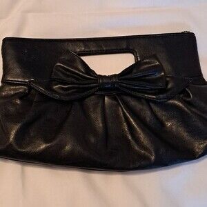 Vintage Dressy Faux Leather Black Clutch Handbag